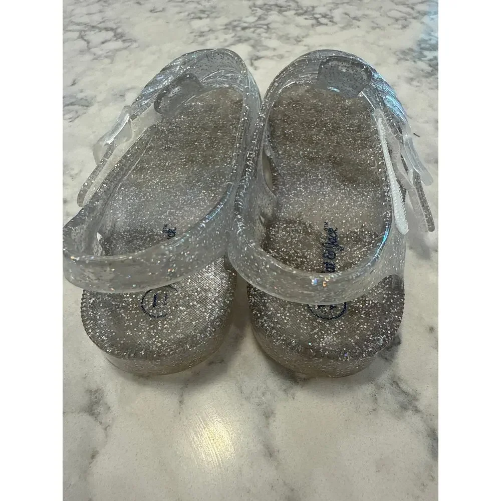 Cat & Jack Girls Jelly Sandals Size 11 Silver Glitter Sparkle Buckle